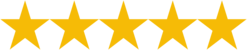 Ícone PNG de estrelas de avaliação, representando a classificação do depoimento com cinco estrelas preenchidas.